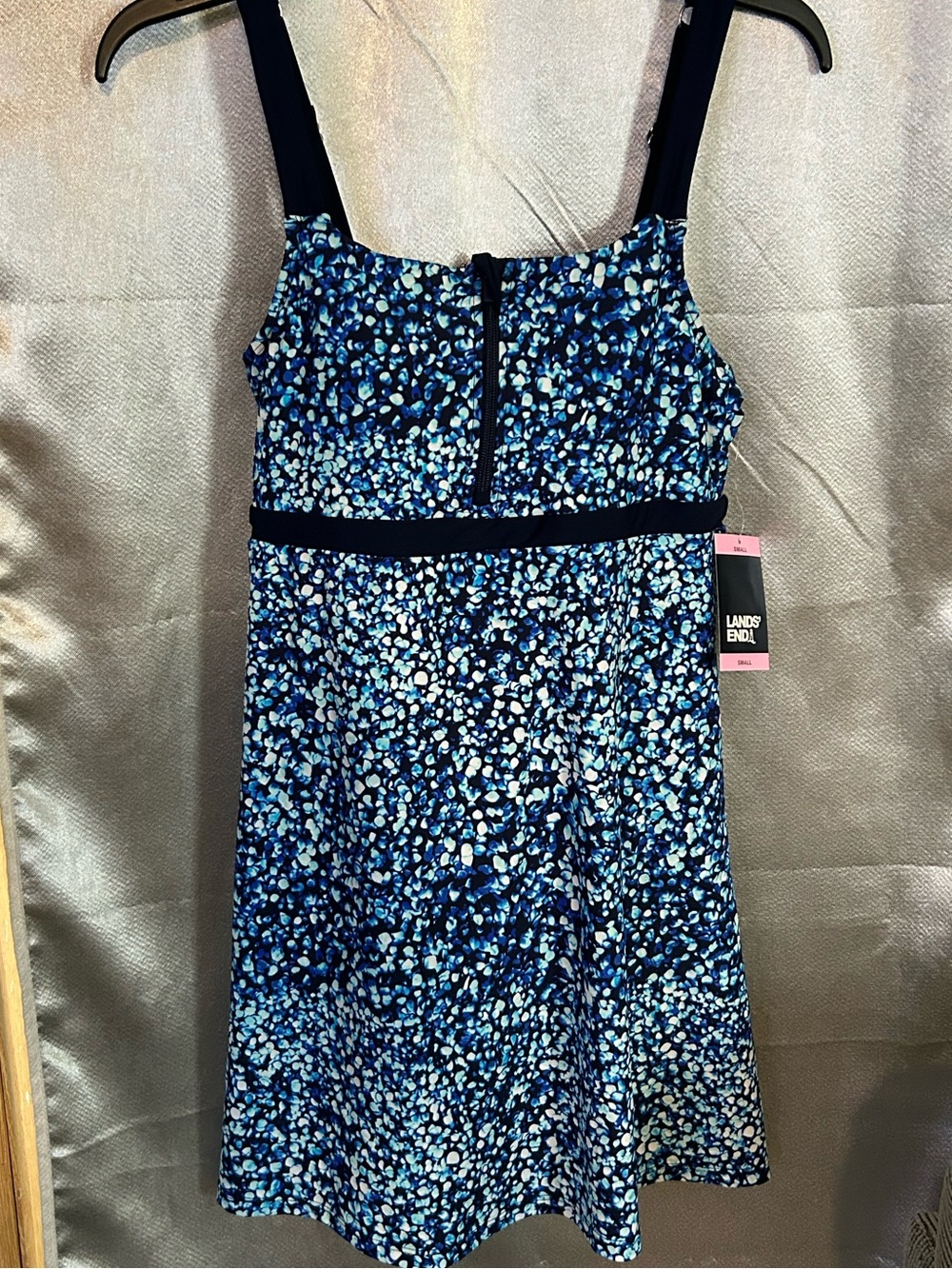 Lands' End Navy and Blue Floral Fit-and-Flare Dress